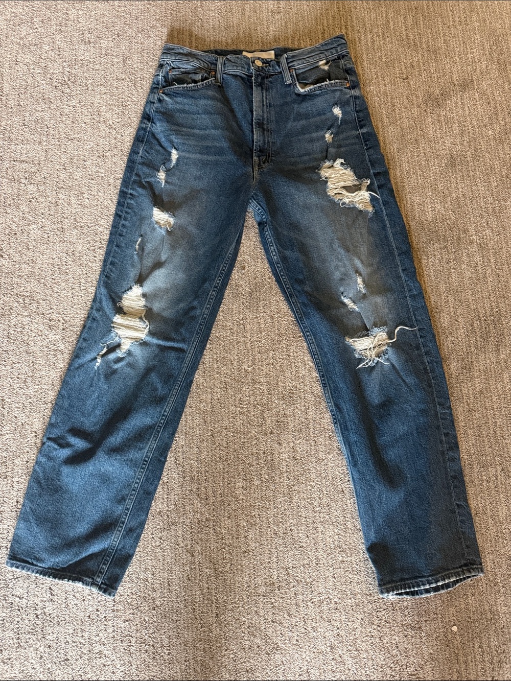 MOTHER Women’s  Distressed Dark Denim Relaxed Jeans